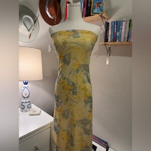 Zara Yellow and Blue Strapless Sheath Dress